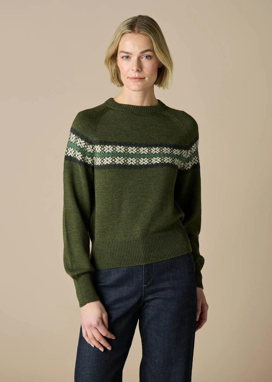Uimi Heidi Fair Isle Merino Wool Jumper - Moss