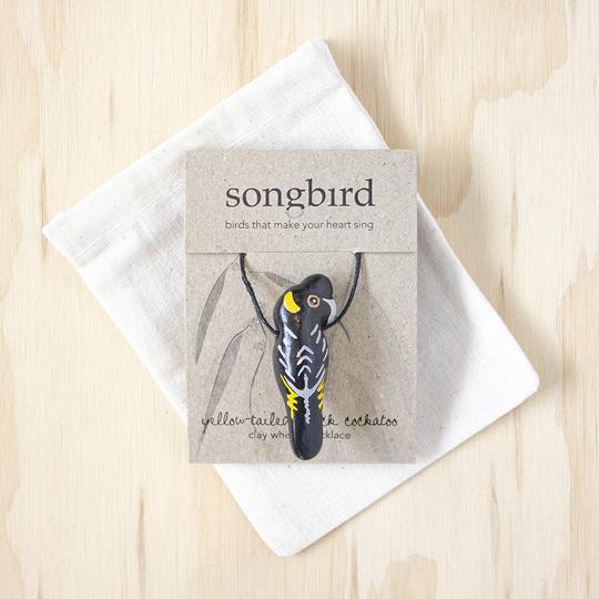 Songbird  Yellow Tailed Black Cockatoo Whistle Necklace