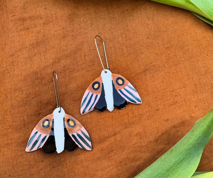 Togetherness Ceramic Midnight Moth Earrings